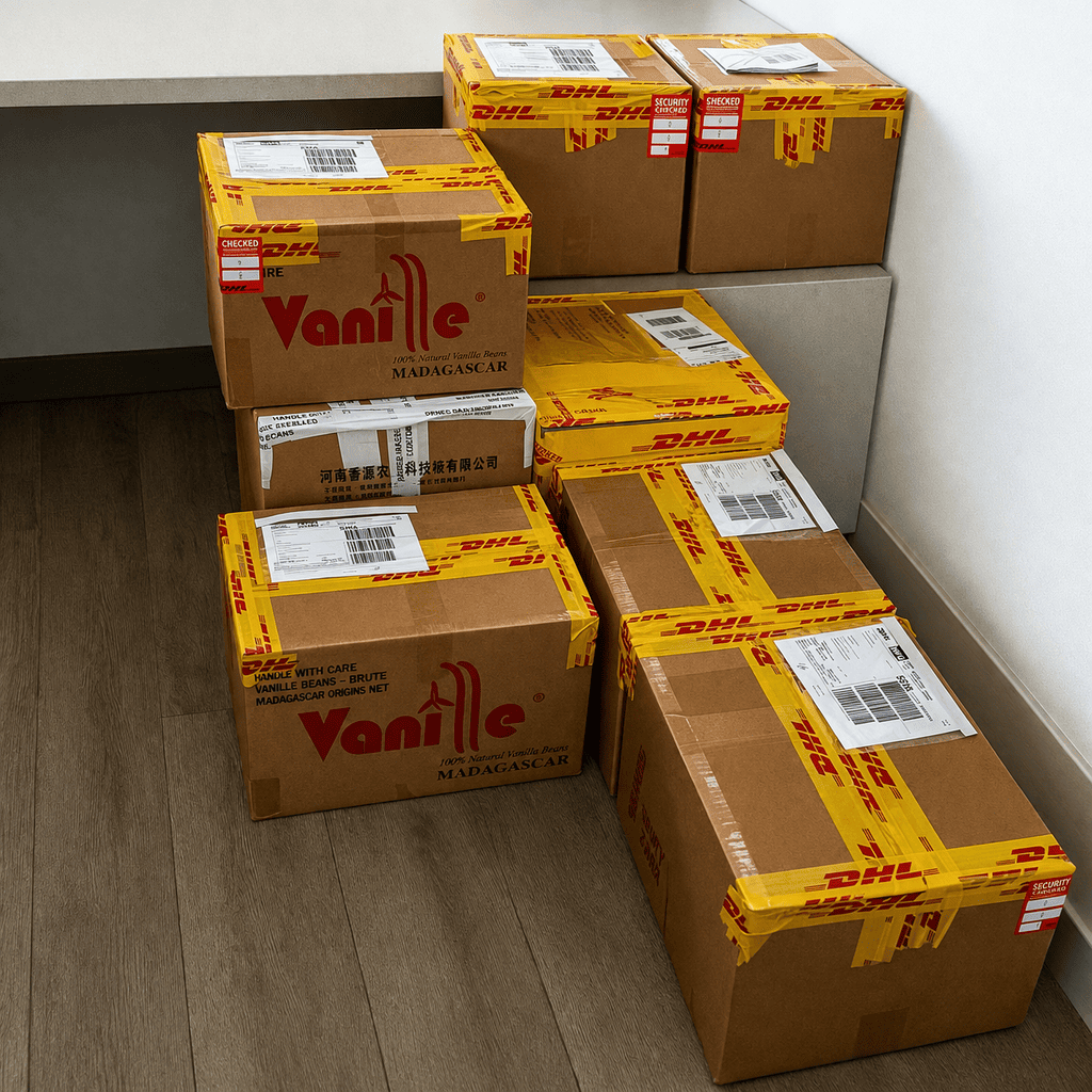 Vanilla export boxes ready for international shipping