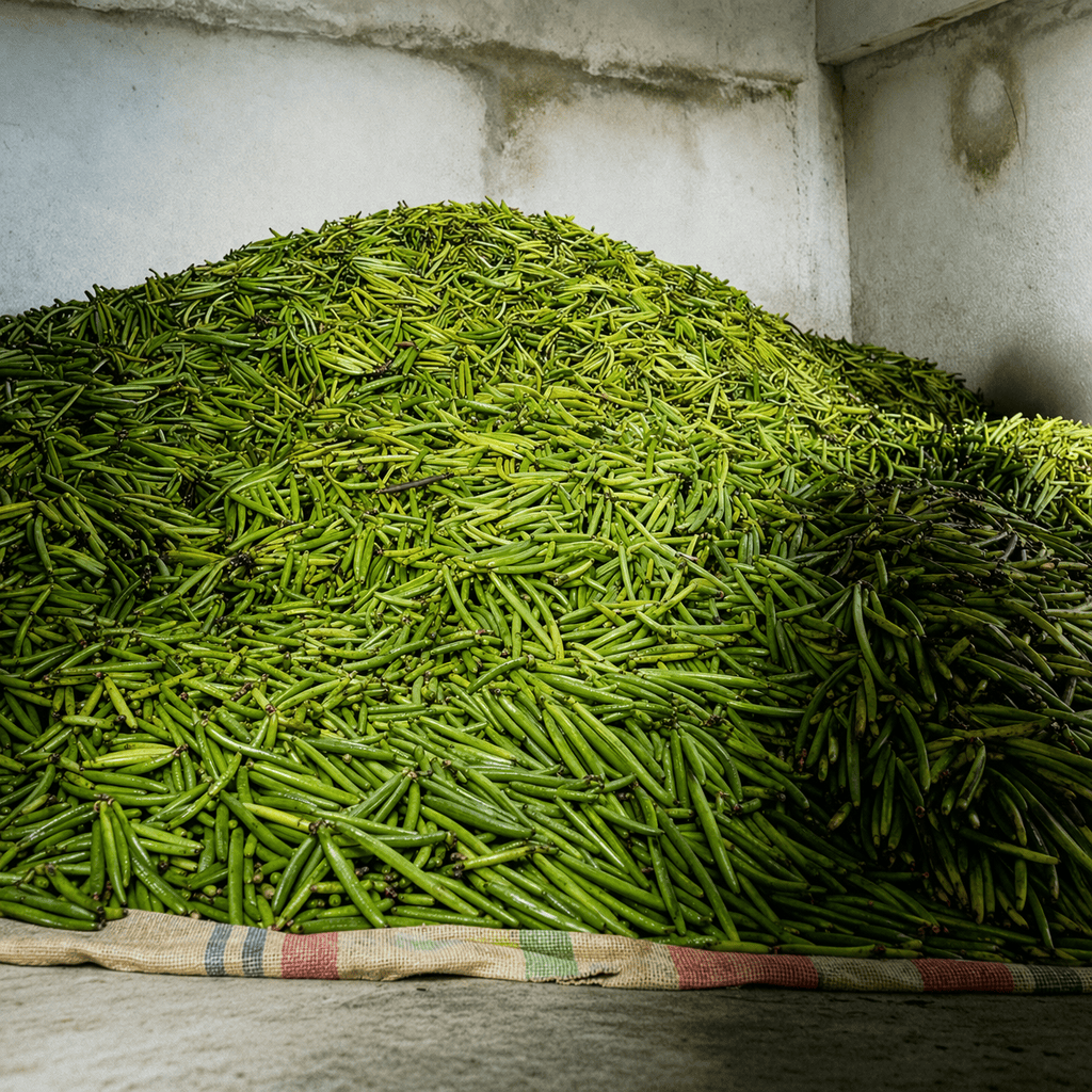 Green vanilla bean storage before curing